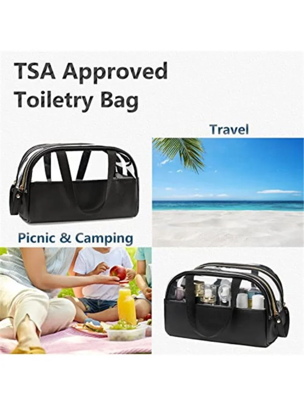 Clear Makeup Bag, Large Opening TSA Approved Toiletry Bag Portable